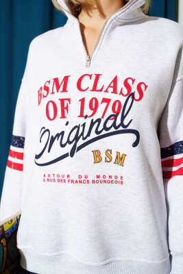 Orijinal Baskılı Sweatshirt Melanj Gri - Kadın Giyim Modelleri