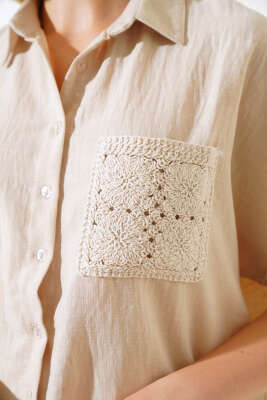 Örme Cepli Keten Gömlek Bej - Kadın Giyim Modelleri