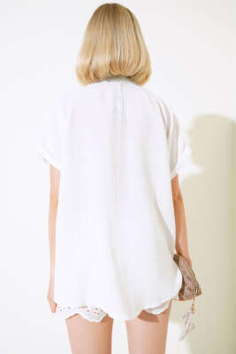 Örme Cepli Keten Gömlek Ekru - Kadın Giyim Modelleri