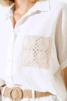 Örme Cepli Keten Gömlek Ekru - Kadın Giyim Modelleri