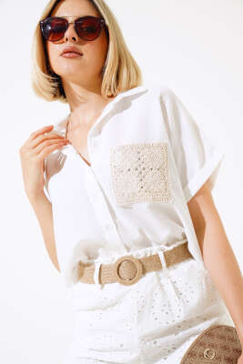 Örme Cepli Keten Gömlek Ekru - Kadın Giyim Modelleri