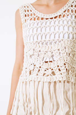 Örme Püsküllü Bluz Bej - Kadın Giyim Modelleri