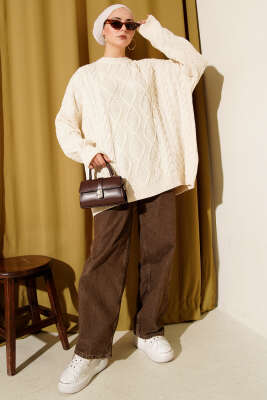 Örme Triko Kazak Bej - Triko Kazak