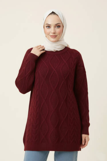Örme Triko Kazak Bordo - Triko Kazak