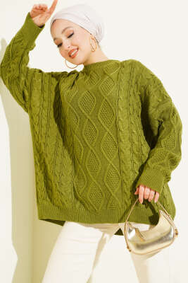 Örme Triko Kazak Çağla Yeşili 