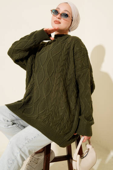 Örme Triko Kazak Haki - Triko Kazak