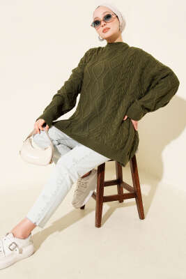 Örme Triko Kazak Haki - Triko Kazak