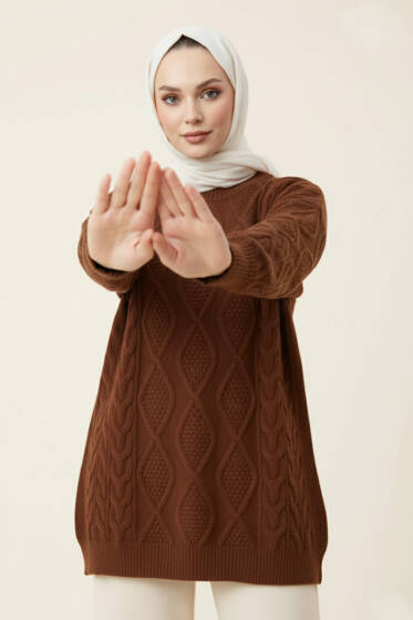 Örme Triko Kazak Kahve - Triko Kazak