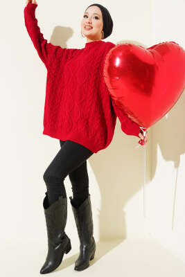 Örme Triko Kazak Kırmızı - Triko Kazak