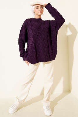 Örme Triko Kazak Mor - Triko Kazak