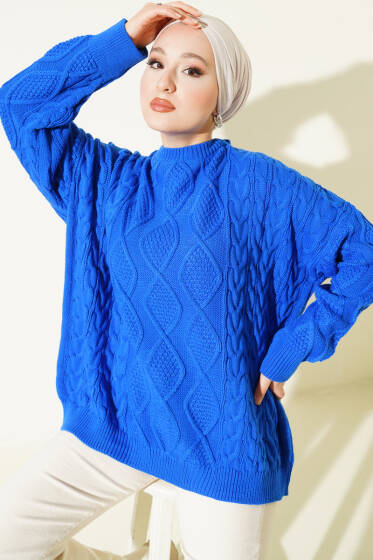 Örme Triko Kazak Saks - Triko Kazak