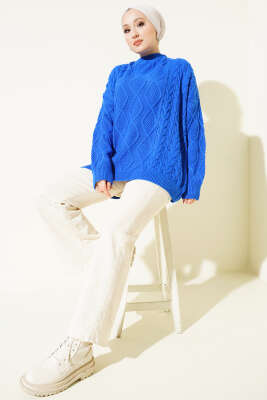 Örme Triko Kazak Saks - Triko Kazak