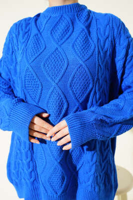 Örme Triko Kazak Saks - Triko Kazak