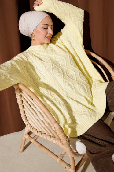 Örme Triko Kazak Sarı - Triko Kazak