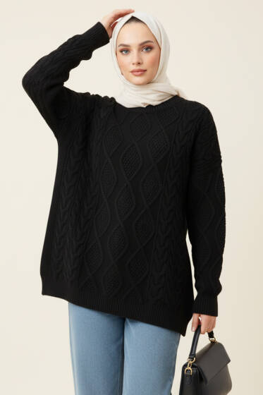Örme Triko Kazak Siyah - Triko Kazak
