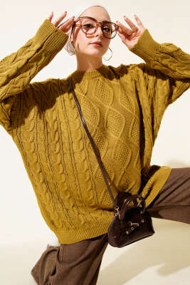 Örme Triko Kazak Yağ Yeşili 