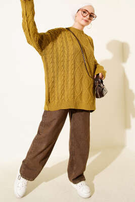 Örme Triko Kazak Yağ Yeşili - Triko Kazak