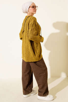 Örme Triko Kazak Yağ Yeşili - Triko Kazak