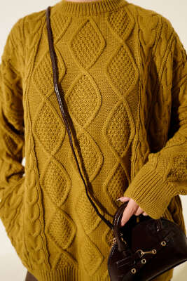 Örme Triko Kazak Yağ Yeşili - Triko Kazak