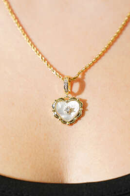 Ortası Taşlı Kalpli Kolye Gold - Günün Seçilenleri