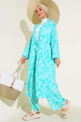 Otantik Desen Salaş Kimono İkili Takım Mint - İkili Takım