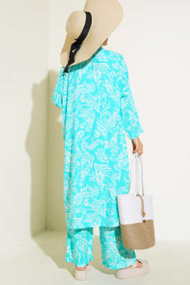 Otantik Desen Salaş Kimono İkili Takım Mint - İkili Takım