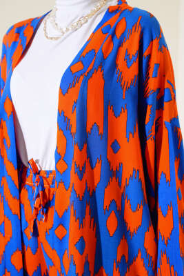 Otantik Desen Salaş Kimono İkili Takım Saks Oranj - İkili Takım
