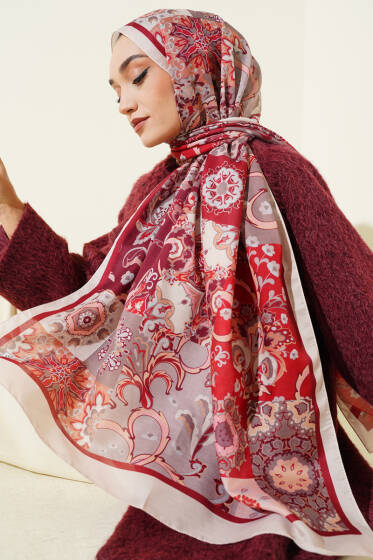 Otantik Desenli Çiçekli Şal Bej - Başörtüsü