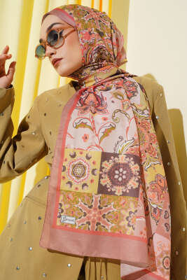 Otantik Desenli Çiçekli Şal Camel - Başörtüsü