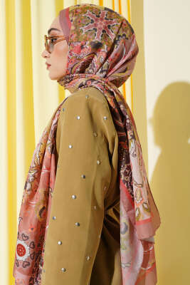 Otantik Desenli Çiçekli Şal Camel - Başörtüsü