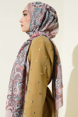 Otantik Desenli Çiçekli Şal Vizon - Başörtüsü