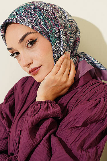 Otantik Motifli Eşarp Magenta - Başörtüsü