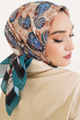 Otantik Paisley Desen Eşarp Bej Yeşil 
