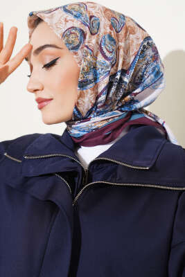Otantik Paisley Desen Eşarp Bordo Gri 