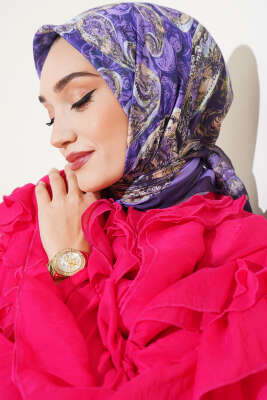 Otantik Paisley Desen Eşarp Lila 