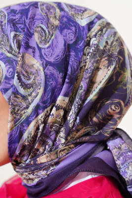 Otantik Paisley Desen Eşarp Lila - Başörtüsü