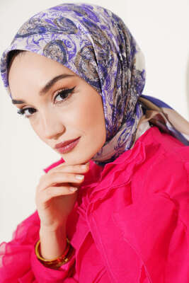 Otantik Paisley Desen Eşarp Mor Camel 