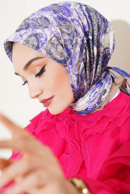Otantik Paisley Desen Eşarp Mor Camel - Başörtüsü