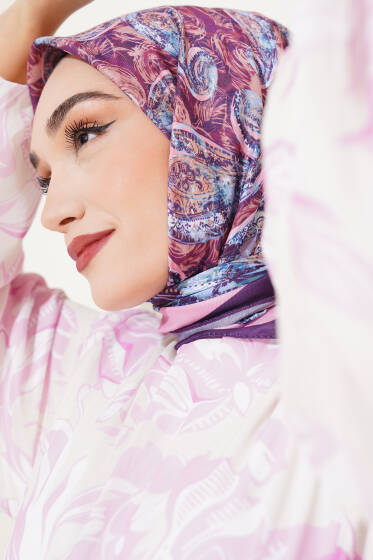 Otantik Paisley Desen Eşarp Mor Pembe - Başörtüsü