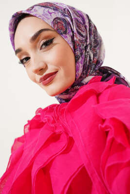 Otantik Paisley Desen Eşarp Mürdüm - Başörtüsü