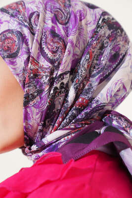 Otantik Paisley Desen Eşarp Mürdüm - Başörtüsü