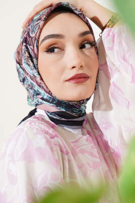 Otantik Paisley Desen Eşarp Siyah Latte - Başörtüsü