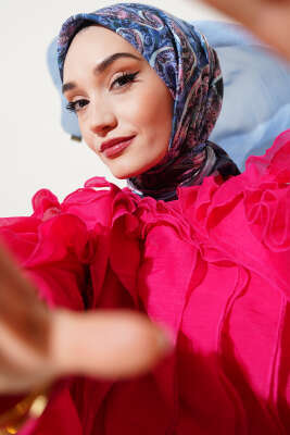 Otantik Paisley Desen Eşarp Soft Mavi 