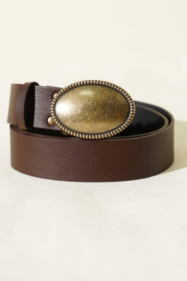 Oval Antik Eskitme Tokalı Kemer Kahve - Deri Kemer