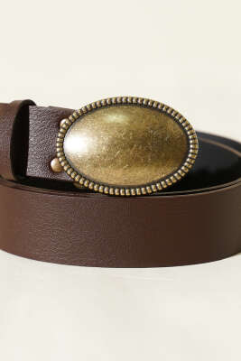 Oval Antik Eskitme Tokalı Kemer Kahve - Deri Kemer