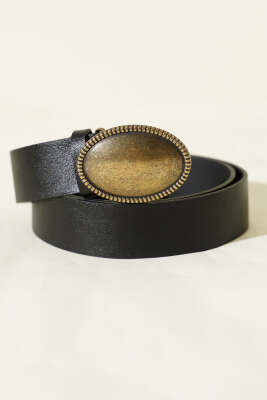 Oval Antik Eskitme Tokalı Kemer Siyah - DESREE KEMER