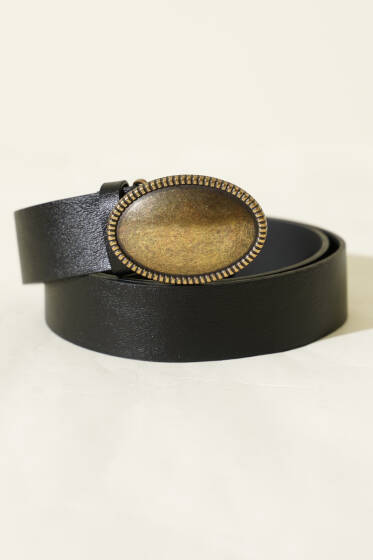 Oval Antik Eskitme Tokalı Kemer Siyah - Yılın Fırsatı