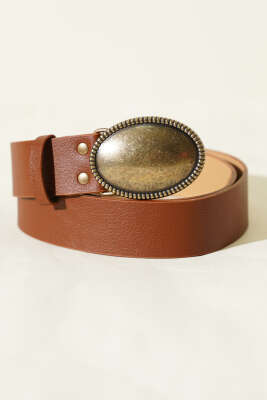 Oval Antik Eskitme Tokalı Kemer Taba - DESREE KEMER