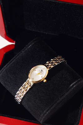 Oval Çerçeveli Kadın Saat Silver Gold 