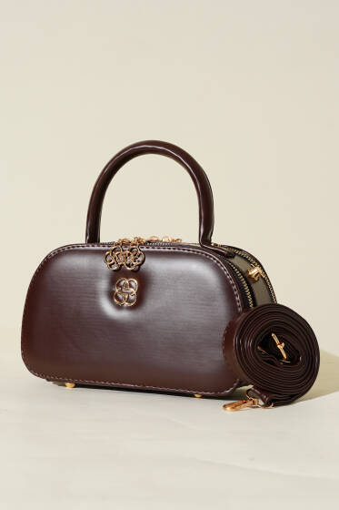 Oval Çift Fermuarlı Çanta Acı Kahve - Kol Çantası